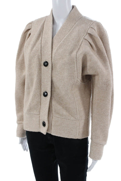 Sold Out Women Beige V Neck Wool Blend Button Long Sleeve Jacket Size XS