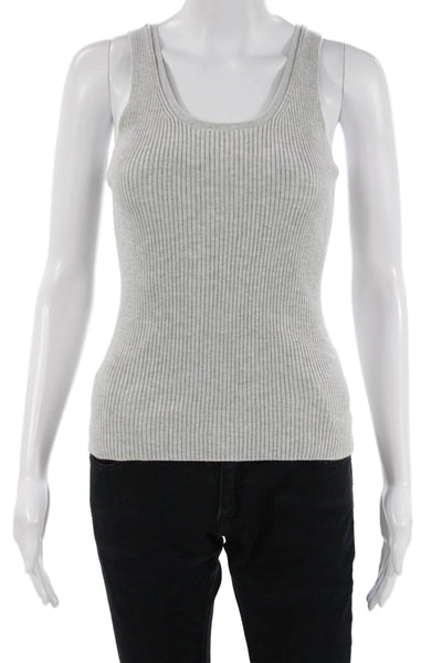 One Grey Day Women Gray Striped Sleeveless Tank Round Neck Size S