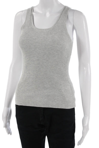 One Grey Day Women Gray Striped Sleeveless Tank Round Neck Size S