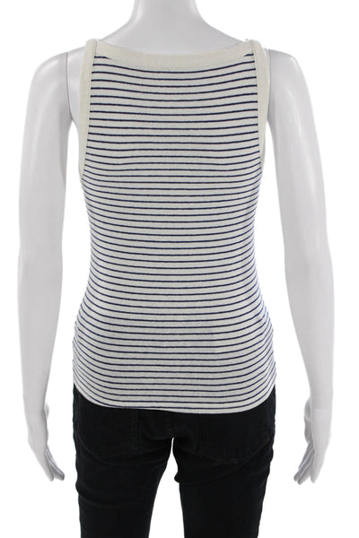 J Crew Women Basic White Striped High Neck Sleeveless Linen Blend Tank Size S