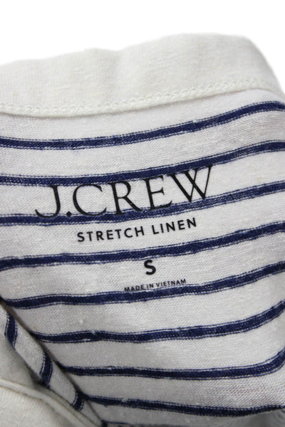 J Crew Women Basic White Striped High Neck Sleeveless Linen Blend Tank Size S
