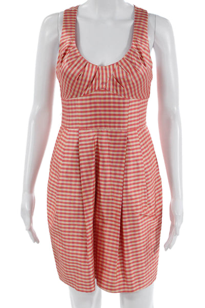 Nanette Lepore Womens Fit & Flare Sundress Pink Silk Check Knee Length Size 0