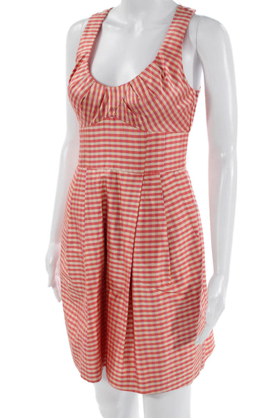 Nanette Lepore Womens Fit & Flare Sundress Pink Silk Check Knee Length Size 0