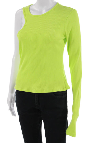Agolde Womens 90s Green Crew Neck Long Sleeve Top Polyester Blend Size S