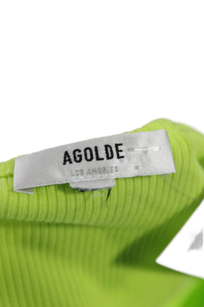 Agolde Womens 90s Green Crew Neck Long Sleeve Top Polyester Blend Size S