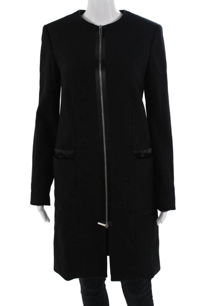 The Row Women Overcoat Black Wool Blend Zip Crew Neck Long Sleeve Size 4
