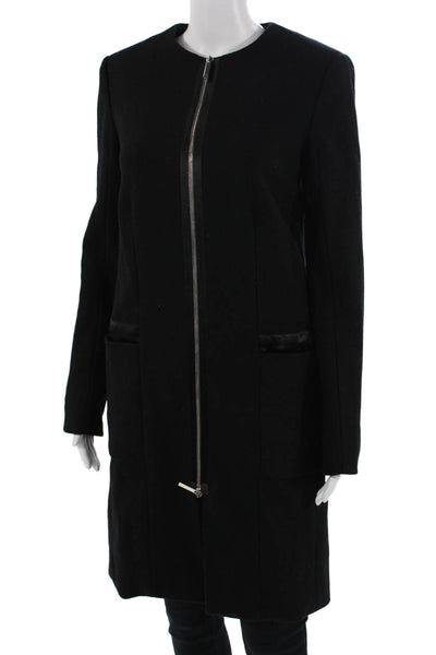 The Row Women Overcoat Black Wool Blend Zip Crew Neck Long Sleeve Size 4