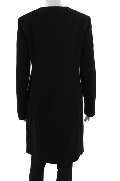 The Row Women Overcoat Black Wool Blend Zip Crew Neck Long Sleeve Size 4