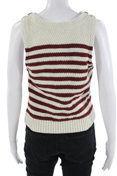 Zara Women Striped Beige Sleeveless Sweater Vest Crew Neck Size L
