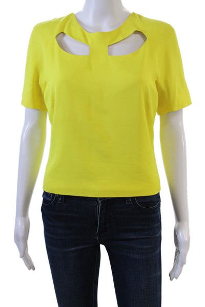 Tamara Mellon Women Cropped Blouse Yellow Short Sleeve Hook & Eye Size 6