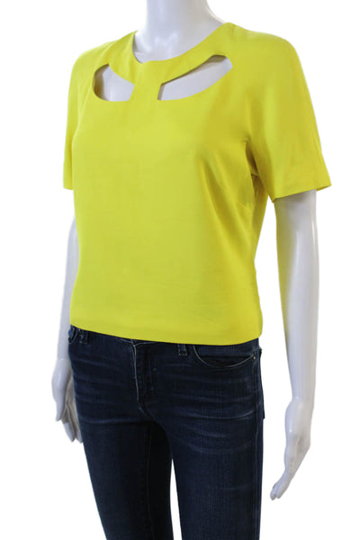 Tamara Mellon Women Cropped Blouse Yellow Short Sleeve Hook & Eye Size 6