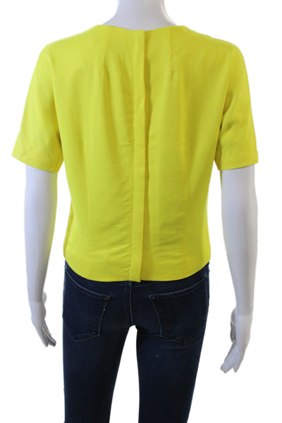 Tamara Mellon Women Cropped Blouse Yellow Short Sleeve Hook & Eye Size 6