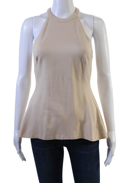 L Agence Women Sleeveless High Neck Tank Beige Hook Eye Viscose Spandex Size S