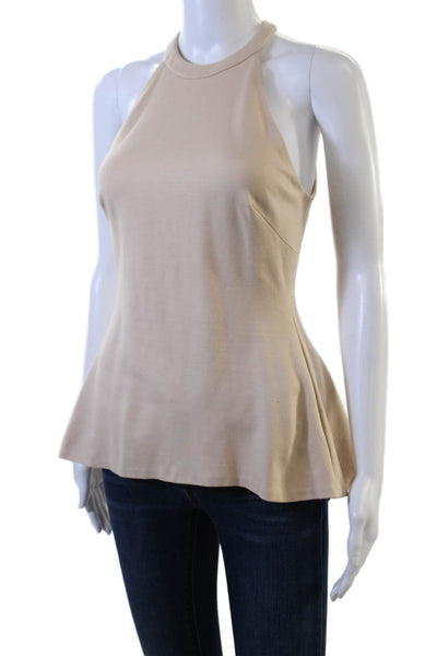 L Agence Women Sleeveless High Neck Tank Beige Hook Eye Viscose Spandex Size S