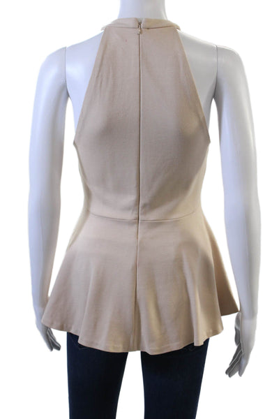 L Agence Women Sleeveless High Neck Tank Beige Hook Eye Viscose Spandex Size S