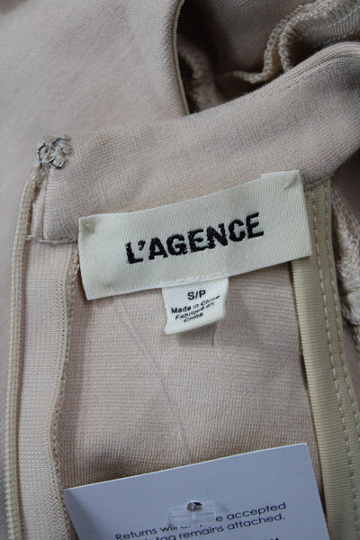 L Agence Women Sleeveless High Neck Tank Beige Hook Eye Viscose Spandex Size S