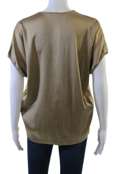 Ramy Brook Womens Beige V-Neck Short Sleeve Basic Blouse Charmeuse Size 1