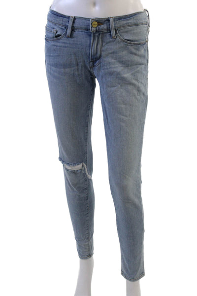 Frame Denim Women Ankle Skinny Jeans Light Blue Button Size 27