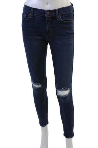 7 For All Mankind Womens Skinny Ankle Jeans Dark Blue Button Mid Rise Size 27