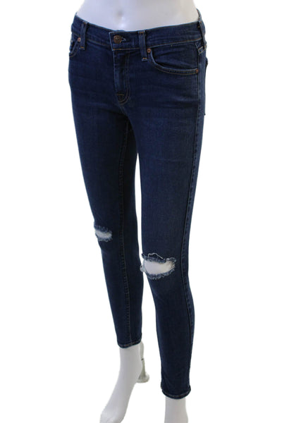 7 For All Mankind Womens Skinny Ankle Jeans Dark Blue Button Mid Rise Size 27