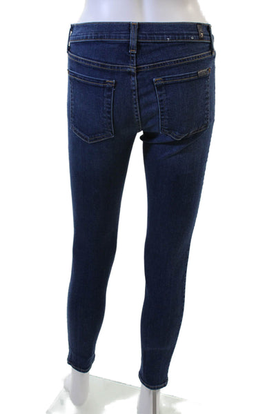 7 For All Mankind Womens Skinny Ankle Jeans Dark Blue Button Mid Rise Size 27