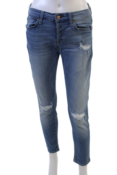 7 For All Mankind Womens Ankle Cropped Blue Mid Rise Jeans Size 26