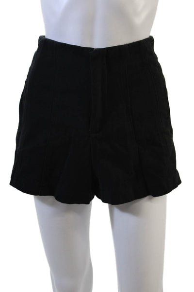Zara Unisex Solid Black Cotton Blend Shorts Size M