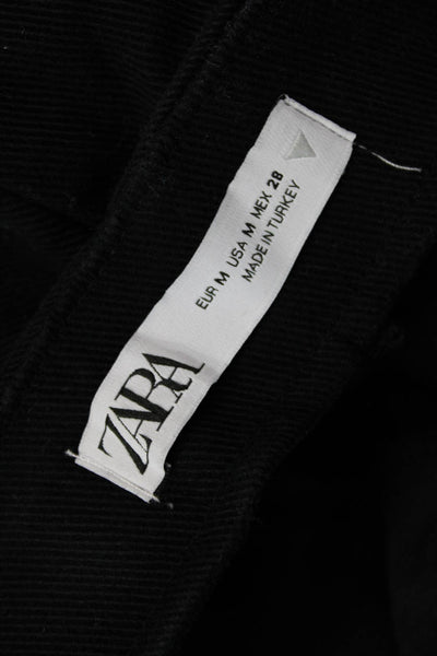 Zara Unisex Solid Black Cotton Blend Shorts Size M