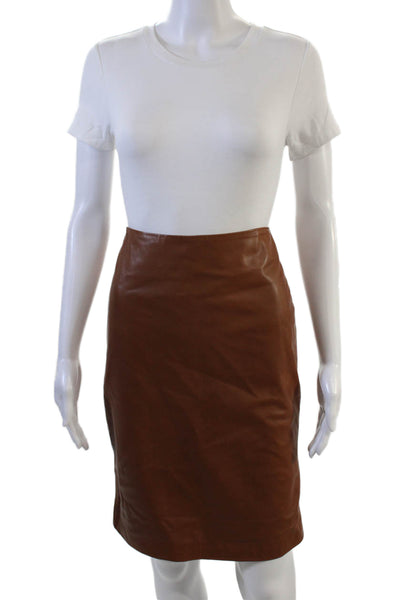 Designer Women Straight Pencil Skirt Brown Acetate Solid Knee Length Size S