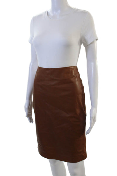 Designer Women Straight Pencil Skirt Brown Acetate Solid Knee Length Size S