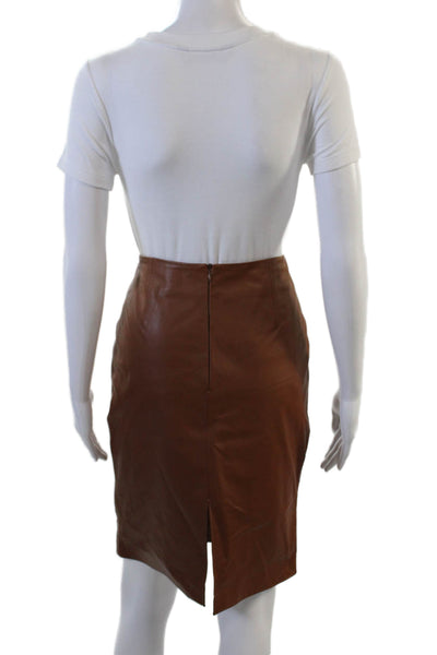 Designer Women Straight Pencil Skirt Brown Acetate Solid Knee Length Size S