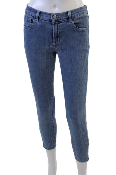 J Brand Women Ankle Cropped Skinny Jeans Blue Mid Rise Button Size 27