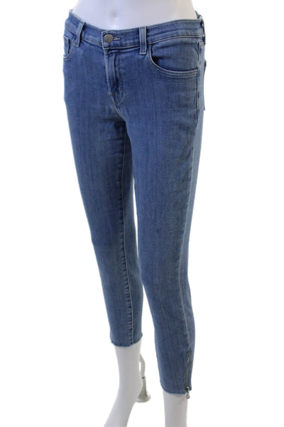 J Brand Women Ankle Cropped Skinny Jeans Blue Mid Rise Button Size 27
