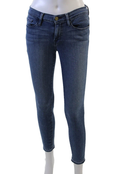 Frame Denim Womens Ankle Skinny Jeans Blue Mid Rise Button Size 27