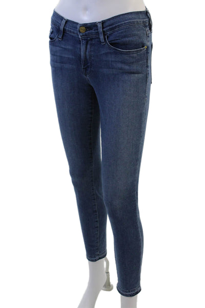 Frame Denim Womens Ankle Skinny Jeans Blue Mid Rise Button Size 27