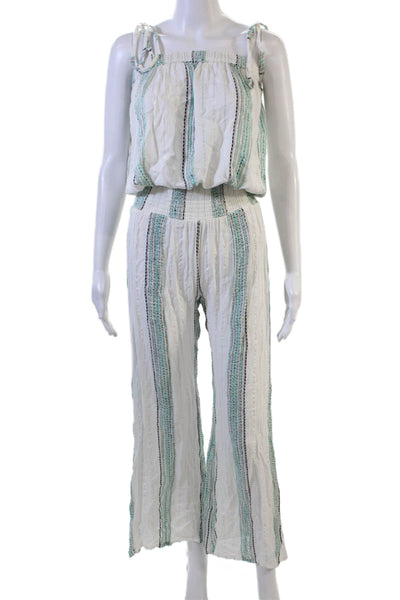 Elan Womens Striped Tank Top Pant Set White Multi Colored Size Small
