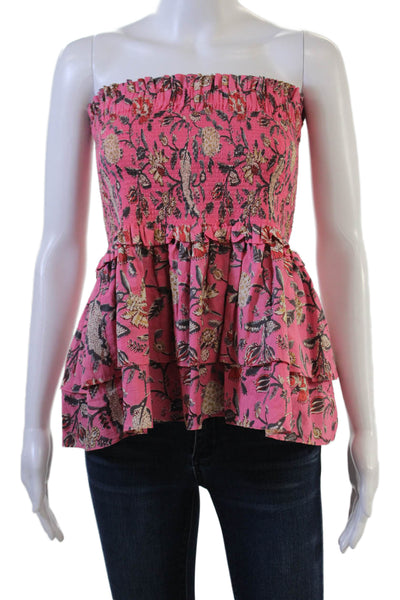 Charina Sarte Womens Sleeveless Floral Cotton Top Bohemian Pink Size M