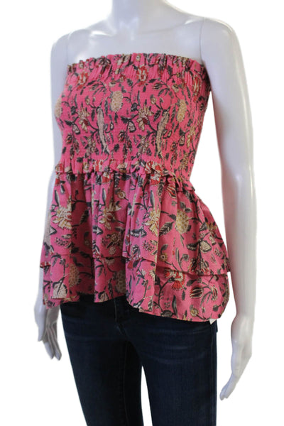 Charina Sarte Womens Sleeveless Floral Cotton Top Bohemian Pink Size M