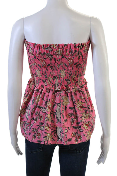 Charina Sarte Womens Sleeveless Floral Cotton Top Bohemian Pink Size M