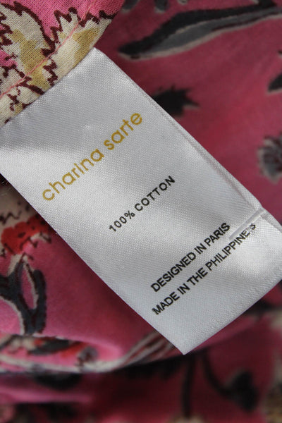 Charina Sarte Womens Sleeveless Floral Cotton Top Bohemian Pink Size M