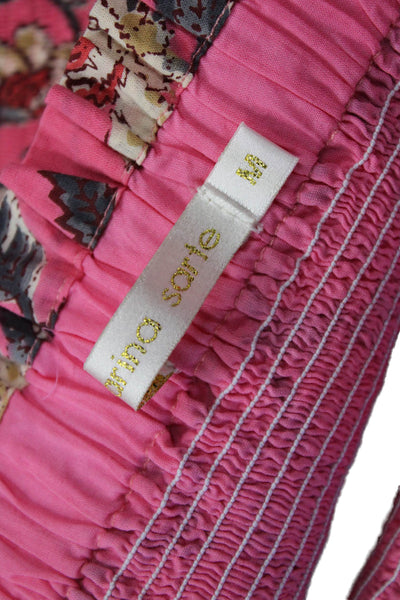 Charina Sarte Womens Sleeveless Floral Cotton Top Bohemian Pink Size M