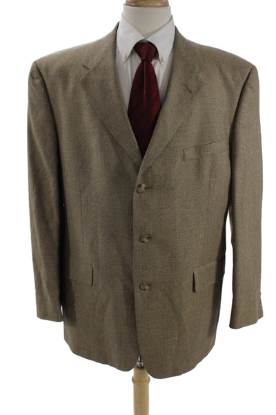 Hart Schaffner Marx Mens Classic Beige Check Suit Jacket Button Size 46