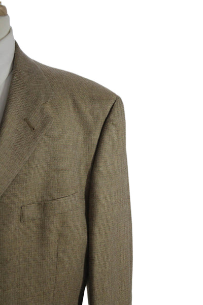 Hart Schaffner Marx Mens Classic Beige Check Suit Jacket Button Size 46
