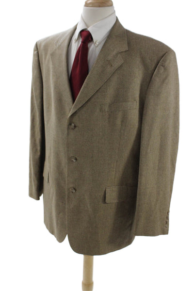 Hart Schaffner Marx Mens Classic Beige Check Suit Jacket Button Size 46