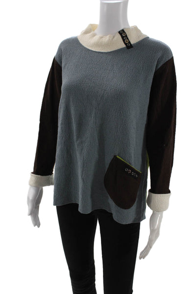 Margaret Winters Unisex Blue Pullover Sweater Button Mock Neck Cotton Size M