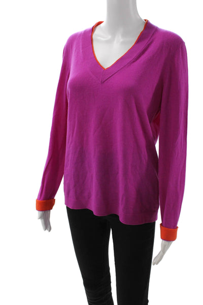 Escada Womens V Neck Virgin Wool Purple Long Sleeve Basic Sweater Size L
