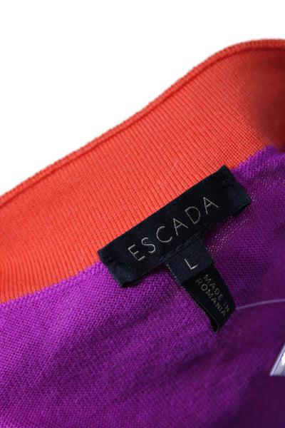 Escada Womens V Neck Virgin Wool Purple Long Sleeve Basic Sweater Size L