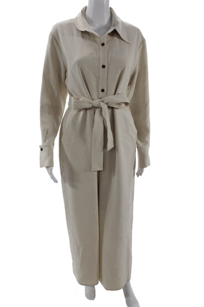 Gentle Herd Women Jumpsuit Beige Long Sleeve Collar Size M
