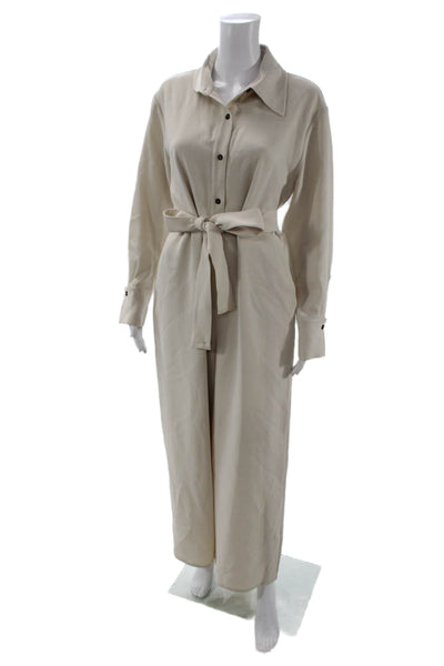 Gentle Herd Women Jumpsuit Beige Long Sleeve Collar Size M
