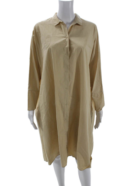 Gentle Herd Women Shirt Dress Beige Cotton Long Sleeve Collared Size S